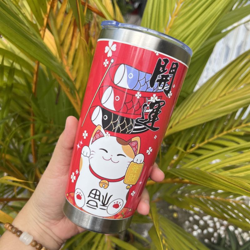 Ly Giữ Nhiệt LyIn 600ml Mèo Thần Tài Inox 304 Kiểm Định Chất Lượng An Toàn SK, Bình Giữ Nhiệt 12h