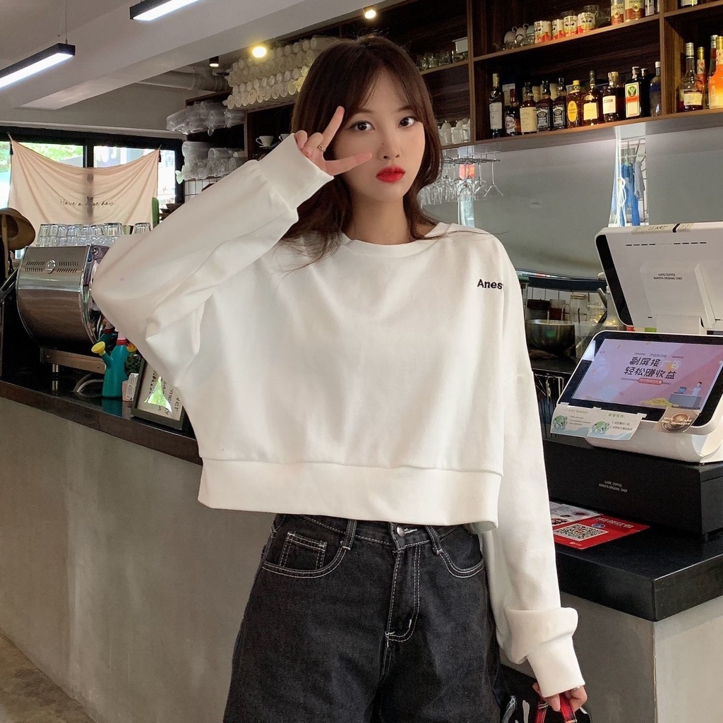 Áo Sweater Cotton Mỏng Tay Dài Dáng Rộng Phong Cách Chic Hồng Kông Cá Tính Cho Nữ