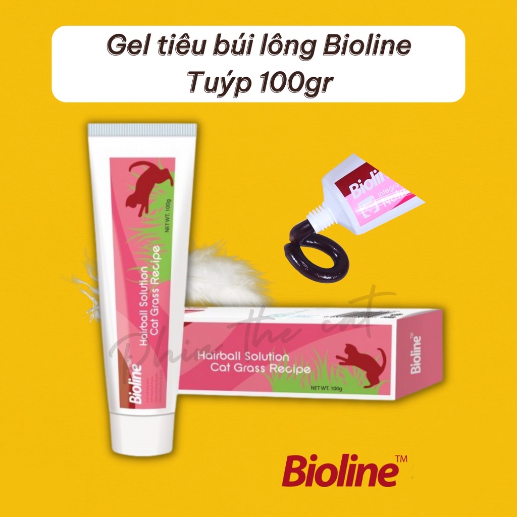 Gel tiêu hóa búi lông cho Mèo Bioline Hairball Solution Cat Grass Recipe Tuýp 100g Giúp tiêu hóa búi lông,Hỗ trợ tiêuhóa