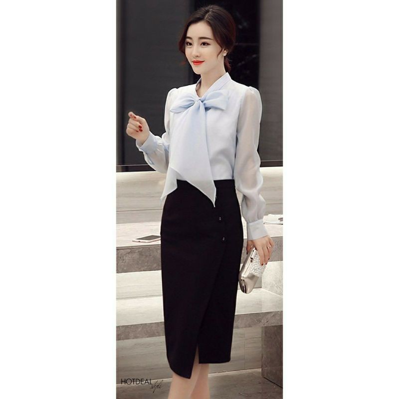 Váy bút chì công sở,chân váy công sở dáng dài đính cúc-co giãn | BigBuy360 - bigbuy360.vn