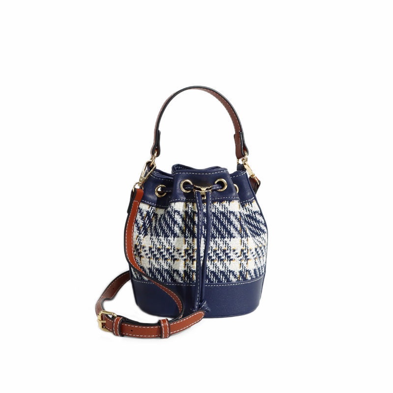 (Free shipping） Blue plaid string bucket package splicing package "Crossbody & Shoulder Women's bags Sling bag Tote bag Clutches and wristlet Handbags 2022"
