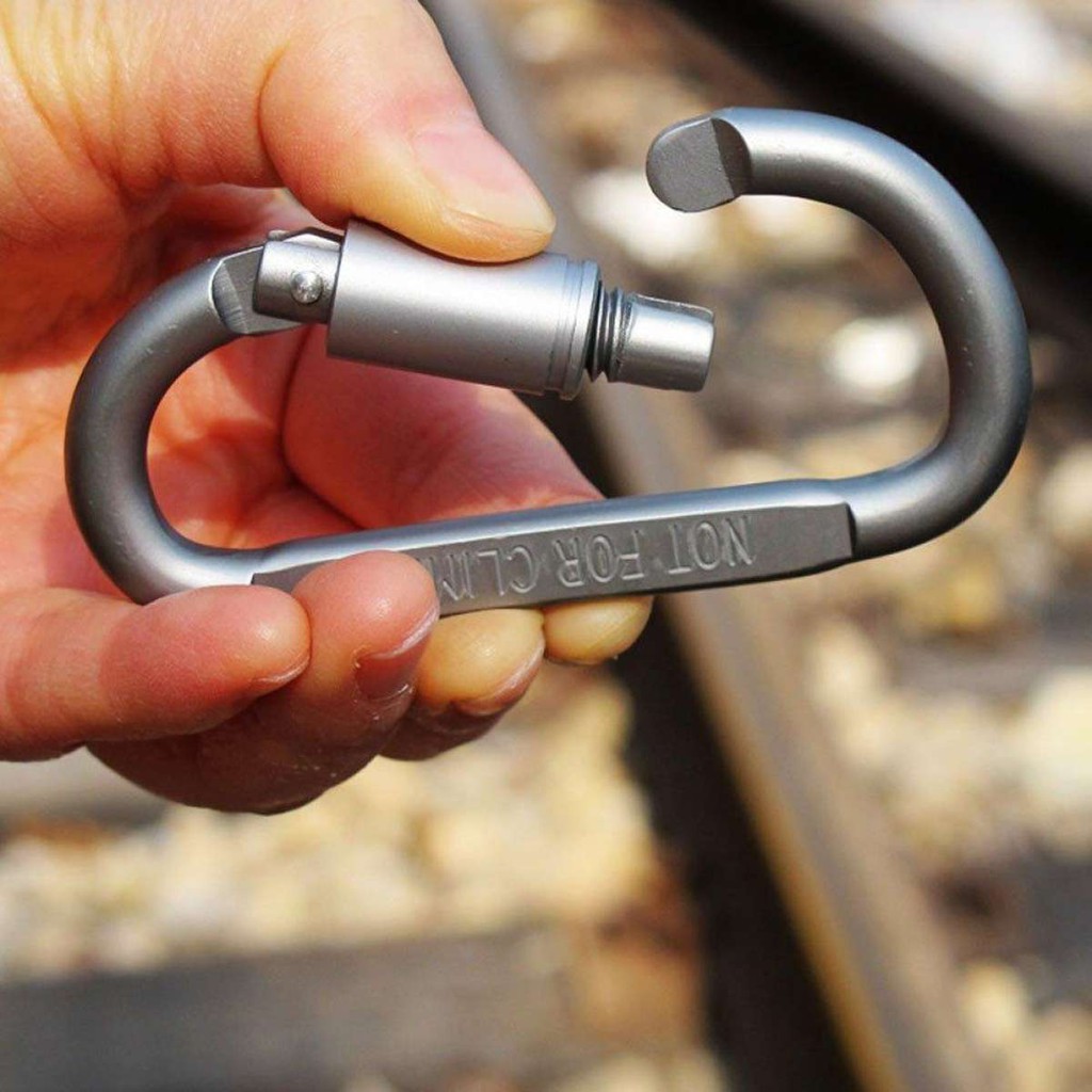 Móc Khóa Chữ D Carabiner Nhôm Tiện Dụng Dạng  Khoá Xoay 8cm (màu bạc)