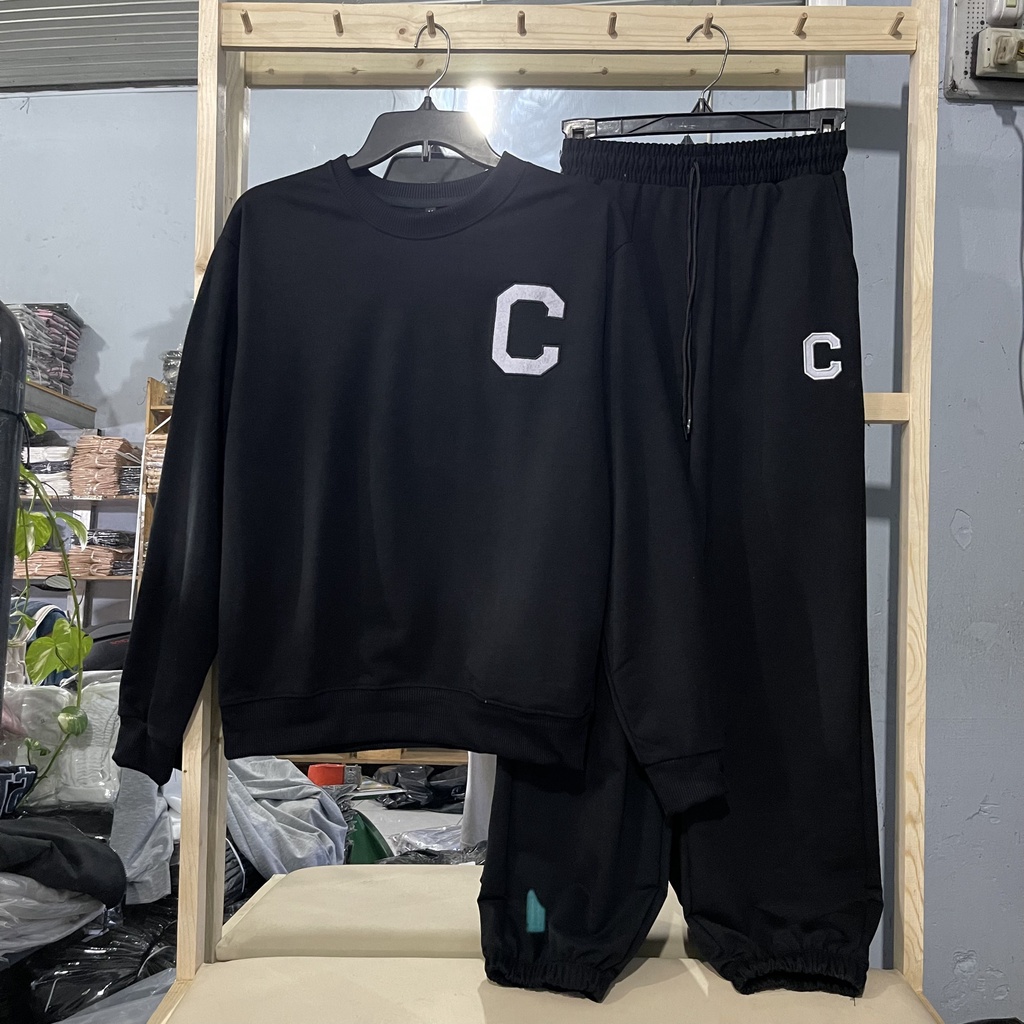 Quần Jogger C thêu vải thun da cá dày dặn phong cách trẻ trung cho nam và nữ