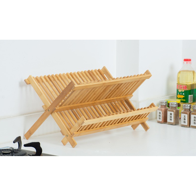 Giá Gỗ úp bát đĩa đa năng - 2 Tầng, Gỗ Tre chống mối mọt