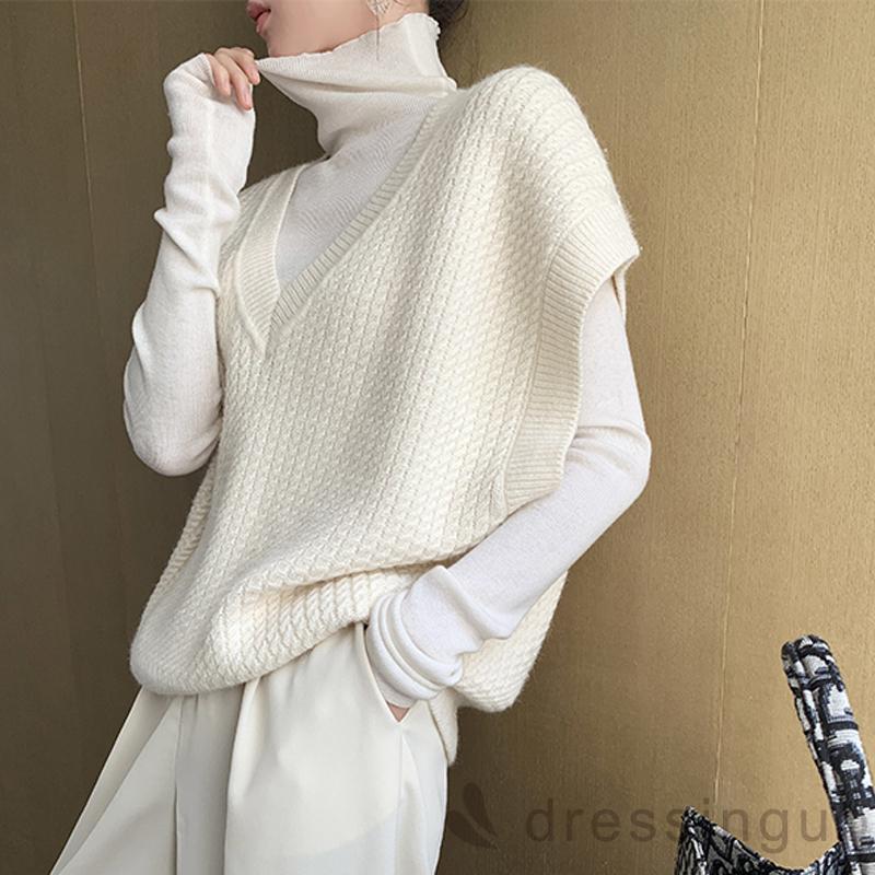 Áo Dệt Kim Không Tay Dáng Rộng Màu Trơn Kiểu Dáng Đơn Giản Trẻ Trung Cho Nữ | BigBuy360 - bigbuy360.vn