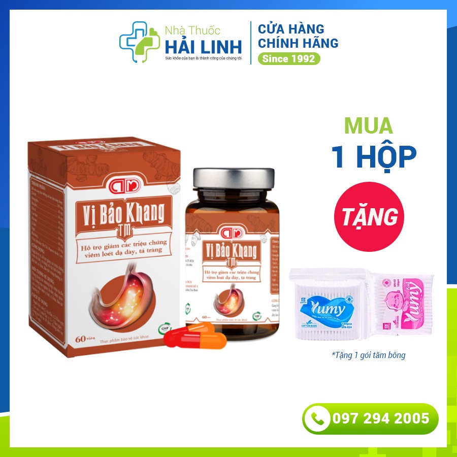 Viên uống giảm đau dạ dày Vị bảo khang TM⚡Tặng quà⚡Hộp 60 viên hỗ trợ giảm viêm dạ dày và tá tràng