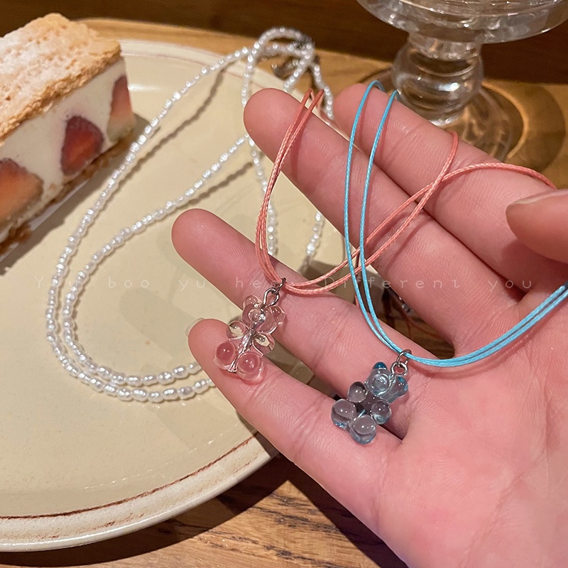 Dây chuyền ngọc trai phối mặt hình gấu nhẹ nhàng sang trọng