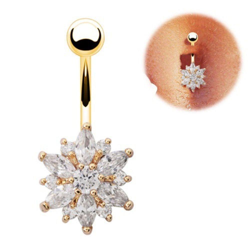 Khuyên Rốn Đính Đá Lấp Lánh Thời Trang|Khuyên Rốn Đính Đá Hình Hoa