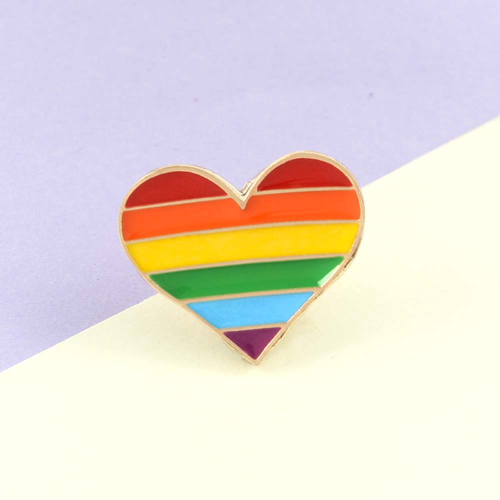 Huy Hiệu Cài Áo Hình Trái Tim Màu Cầu Vồng Phong Cách Lgbt