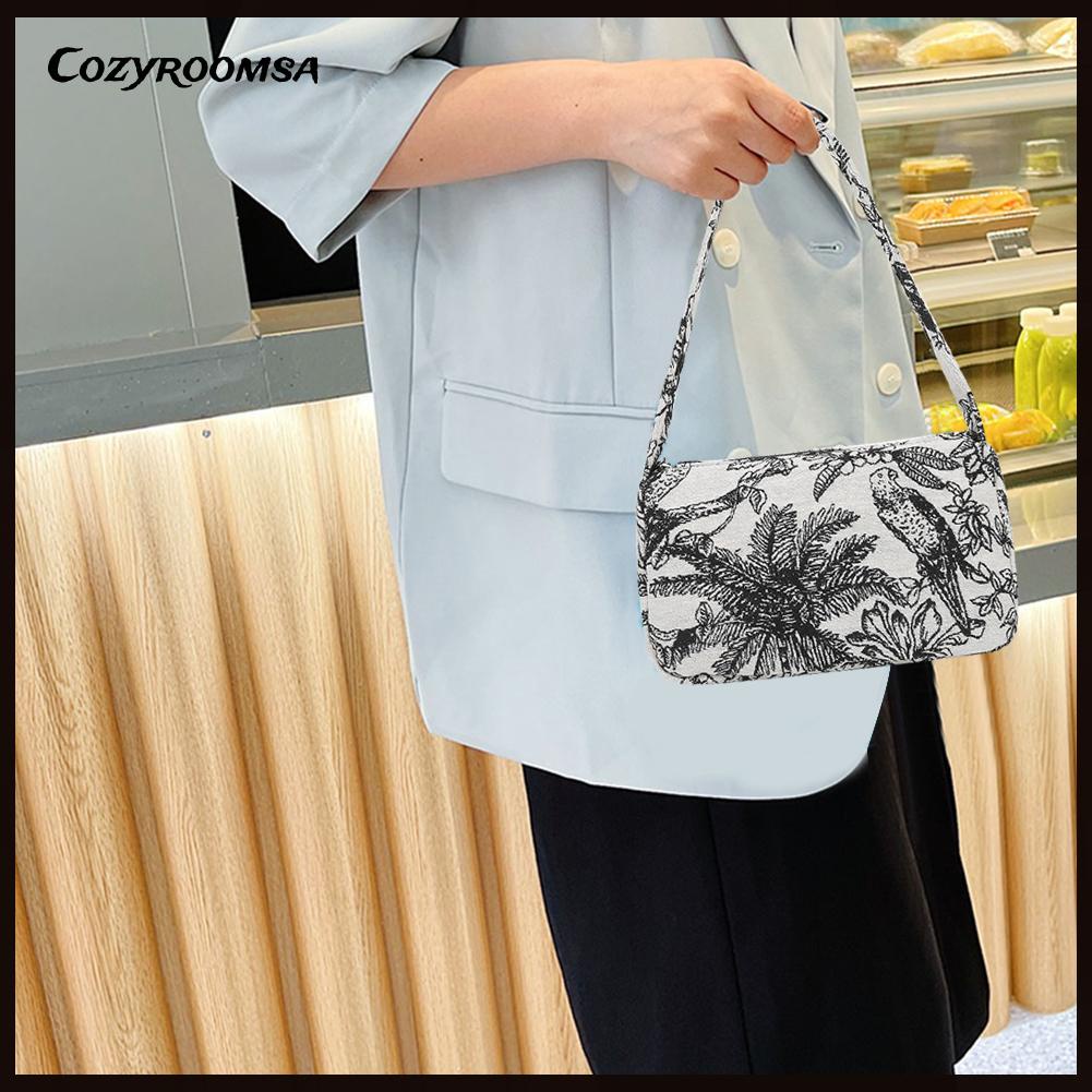 Túi Đeo Vai / Kẹp Nách Vải Canvas In Họa Tiết Kiểu Vintage Dễ Thương Cho Nữ