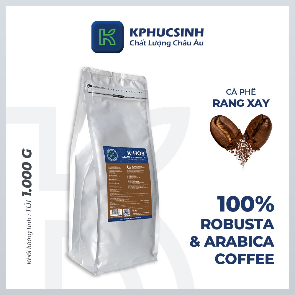 Cà phê nguyên chất rang mộc xuất khẩu KHO3 KCOFFEE 1kg/gói KPHUCSINH - Hàng Chính Hãng