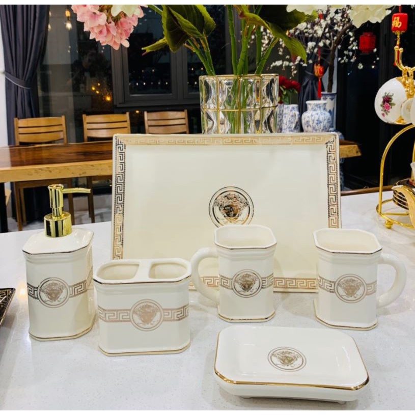 phụ kiện nhà tắm gốm sứ cao cấp . đồ dùng nhà tắm bàng sứ. Hàng cao cấp. Bộ phụ kiện nhà tắm sang chảnh. hoangdecor