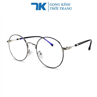 Gọng kính cận nam nữ mắt tròn kim loại cao cấp màu bạc, đen 7K1912. Tròng giả cận 0 độ chống nắng, chống tia UV