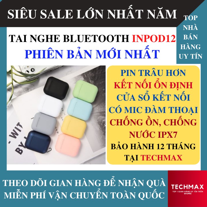 Tai nghe Bluetooth inpods12 Nhiều Màu Phiên Bản Nâng Cấp Pin Trâu Hỗ Trợ Mọi Dòng Máy Mic Đàm Thoại | BigBuy360 - bigbuy360.vn