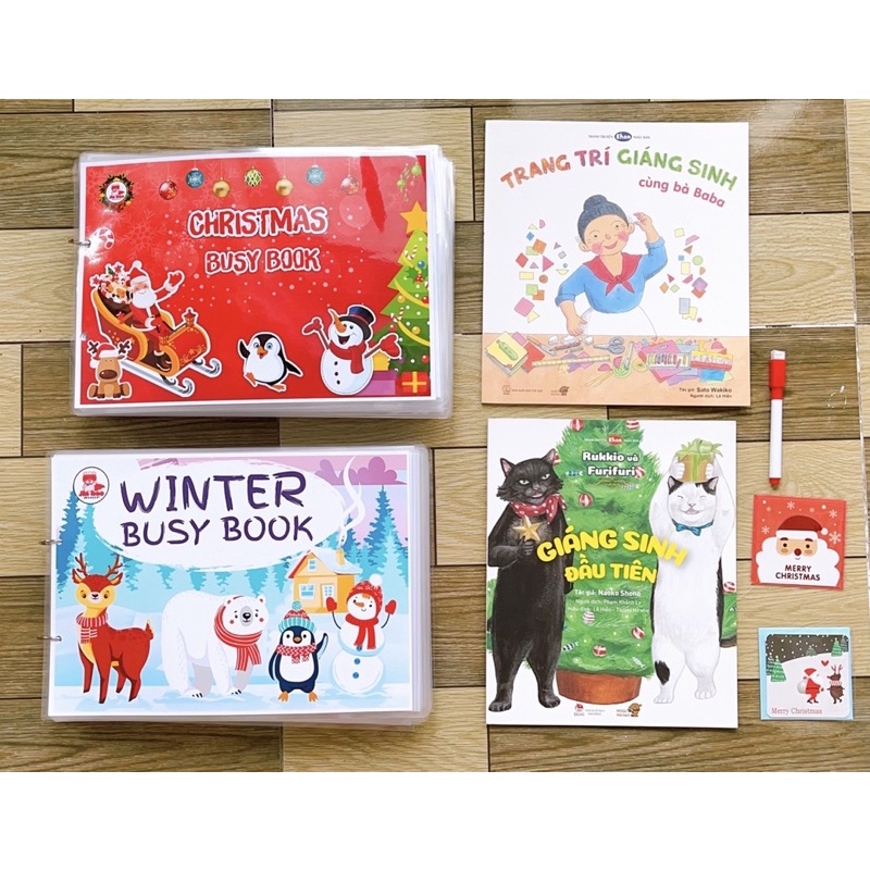 Quà Noel cho bé, Học liệu Giáng Sinh Christmas Busy Book, Học liệu Noel bóc dán Montessori, tặng kèm thiệp