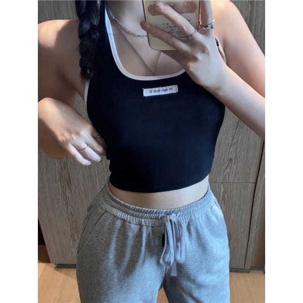 Áo yếm đính logo đen viền trắng BB-HOODIE shop