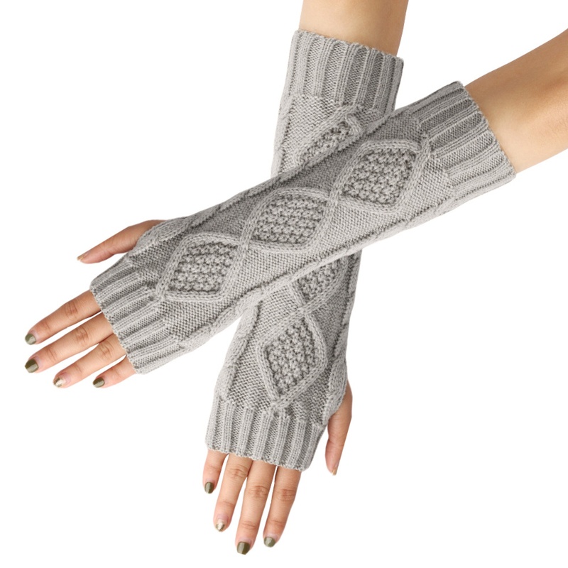 Găng Tay Len Dài Hở Ngón Ấm Áp Màu Sắc Đơn Giản Dành Cho Nam Và Nữ