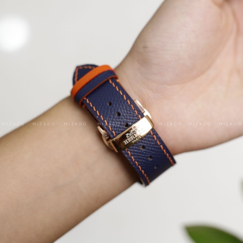 Dây da thủ công Epsom Xanh Navy Mix Cam dành cho iWatch, đồng hồ thông minh, đồng hồ cơ MIZADO DDTC122
