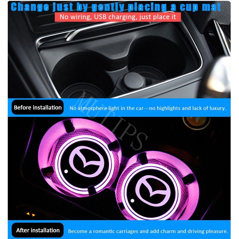 Đế Lót Ly Có Đèn LED 7 Màu Cho Xe Hơi Mazda CX5 CX30 CX8 CX3 2 3 6 5 bl gp