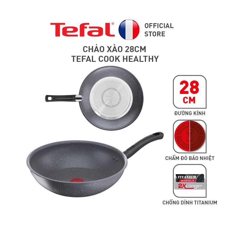 Bộ nồi chảo Tefal Cook Healthy cao cấp 2pcs (Chảo 24/Chảo xào 28) đen vân đá sang trọng và siêu chống dính