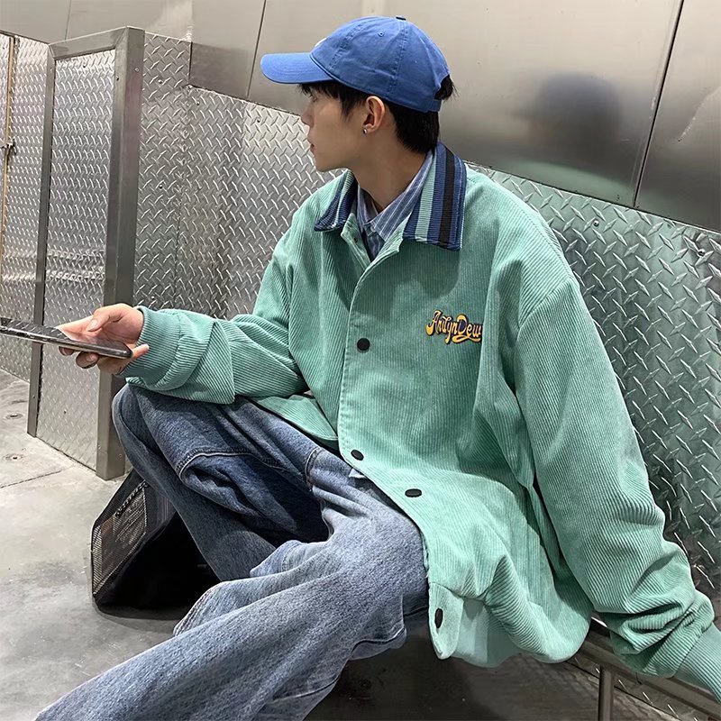 Áo khoác bóng chày nhung kẻ phong cách hàn quốc thời trang dành cho nam