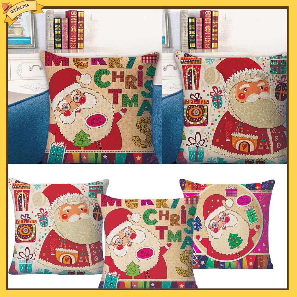 Vỏ bọc gối sofa thoáng khí họa tiết ông già noel hoạt hình nhiều màu sắc