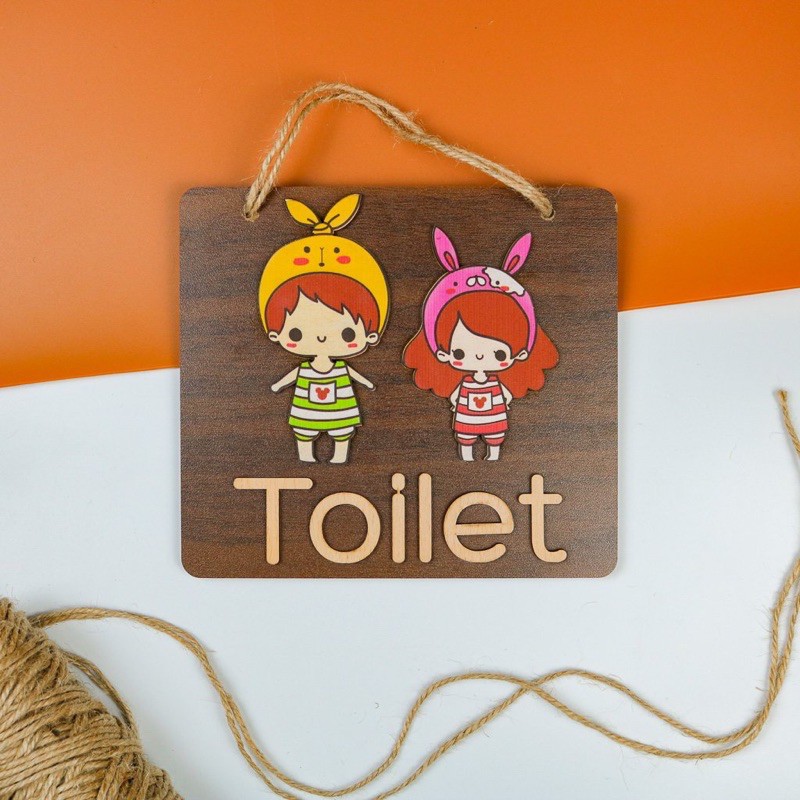 Bảng gỗ decor, bảng gỗ trang trí nhà cửa hình WC, Toilet
