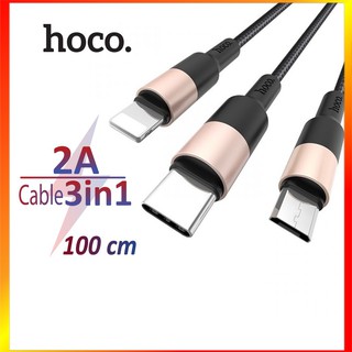 Cáp sạc 3in1 usb hoco x26 lightnin/ micro-usb/ type-c vỏ hợp kim nhôm dòng tối đa 2a - mrphukien