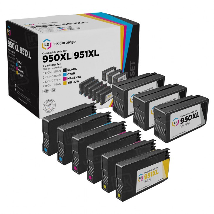 Mực máy in HP 950XL and 951XL Remanufactured Ink Cartridges - 3 Black + 2 Each Cyan, Magenta, Yellow