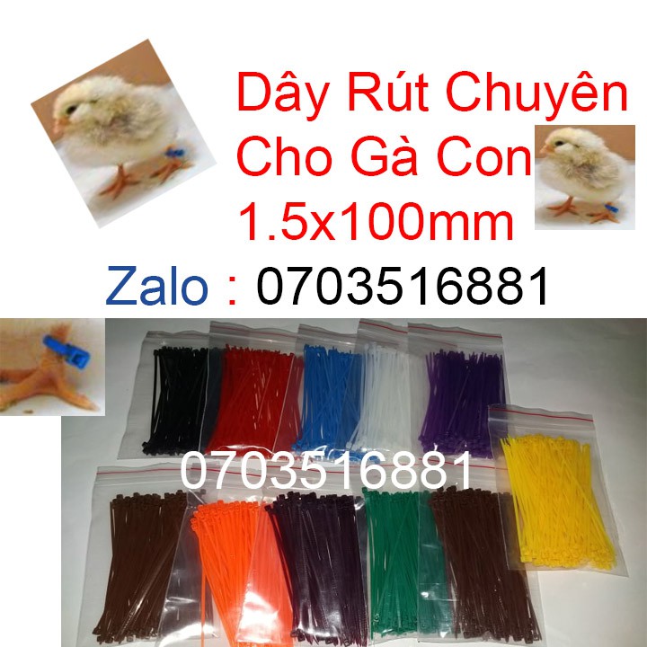 Dây Rút Màu 1.5x100mm - Dây Đánh Dấu Gà Con - 100 Sợi