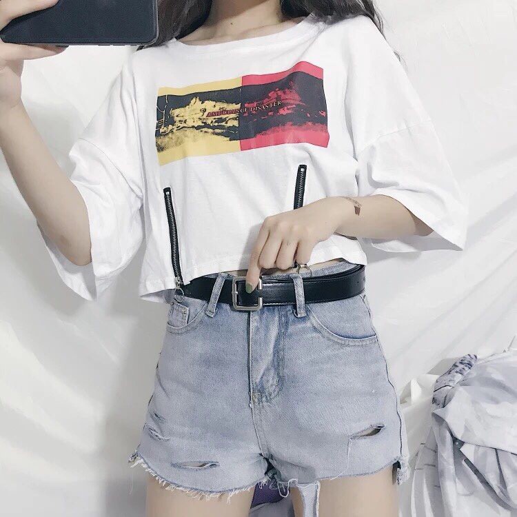 Áo thun croptop 2 dây kéo đôi cực chất