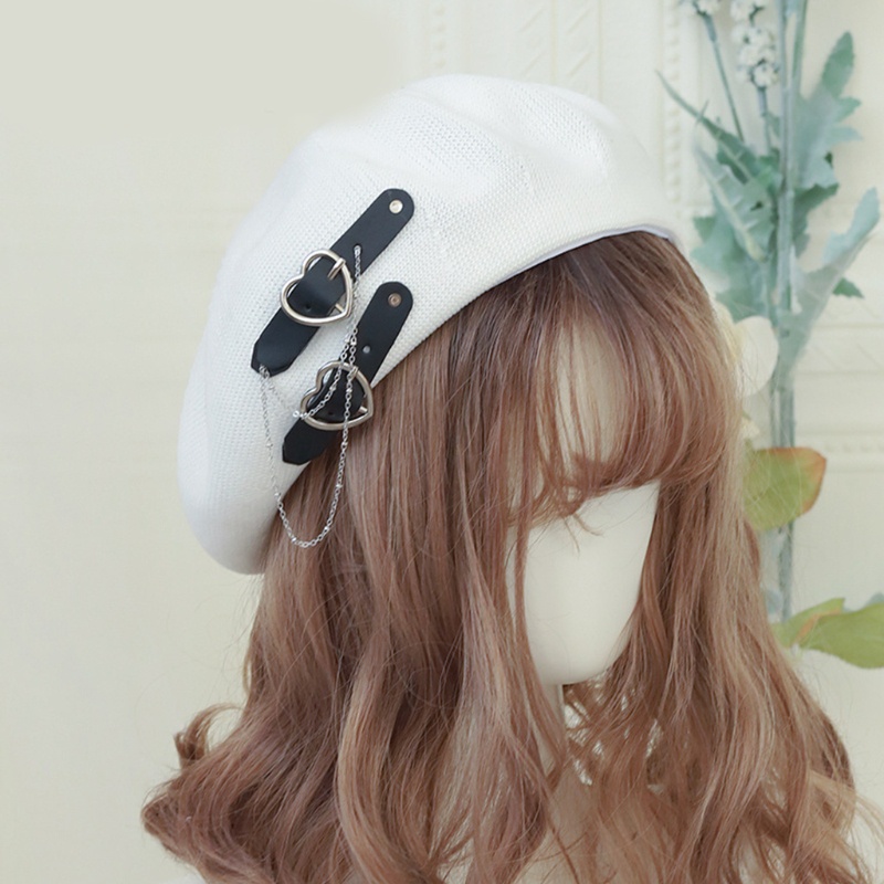 Mũ beret phối khóa hình trái tim phong cách lolita Nhật Bản thời trang cho nữ tùy chọn màu sắc 10mk