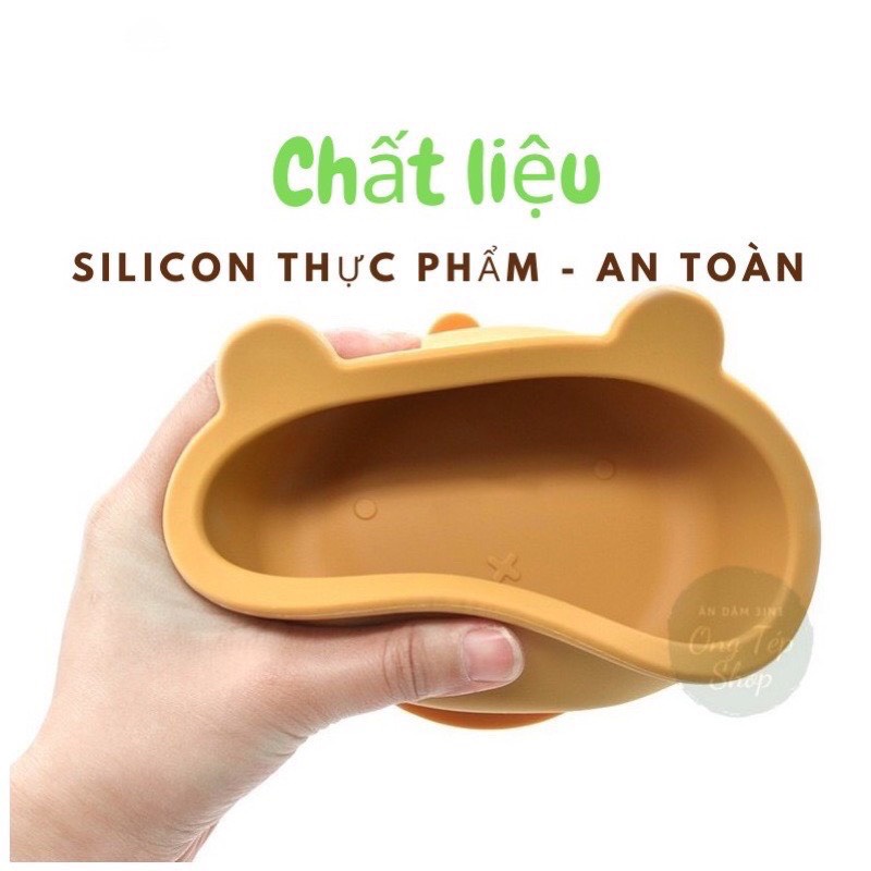 Bát Ăn Dặm Bằng Silicon, Họa Tiết Động Vật Ngộ Nghĩnh,Cao Cấp, Có Đế Hít Chống Đổ Cho Bé Babibu