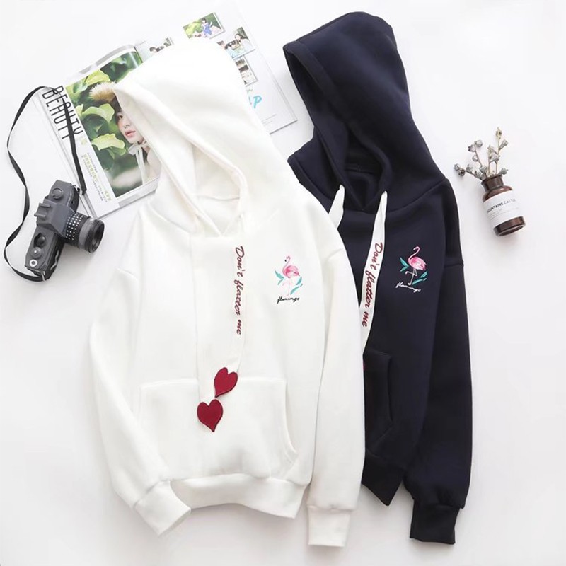 Áo hoodie tay dài phối nón in chữ dễ thương cho nữ