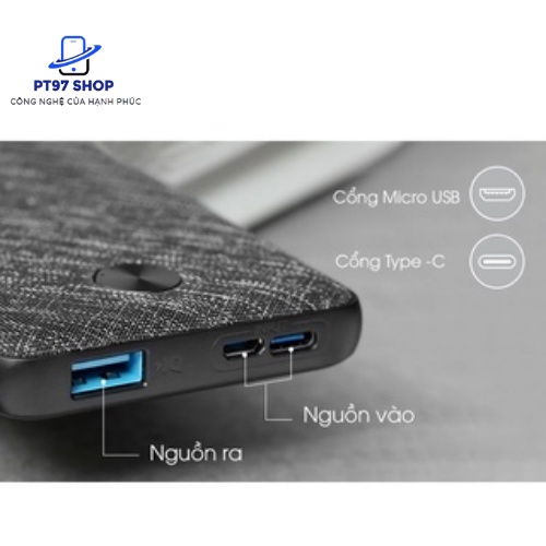 Pin dự phòng Anker Powercore Slim 10000mAh A1229 bọc vải - Cục Sạc Nhanh Siêu Bền, Nhẹ, Không Nóng Máy, BH 12 Tháng