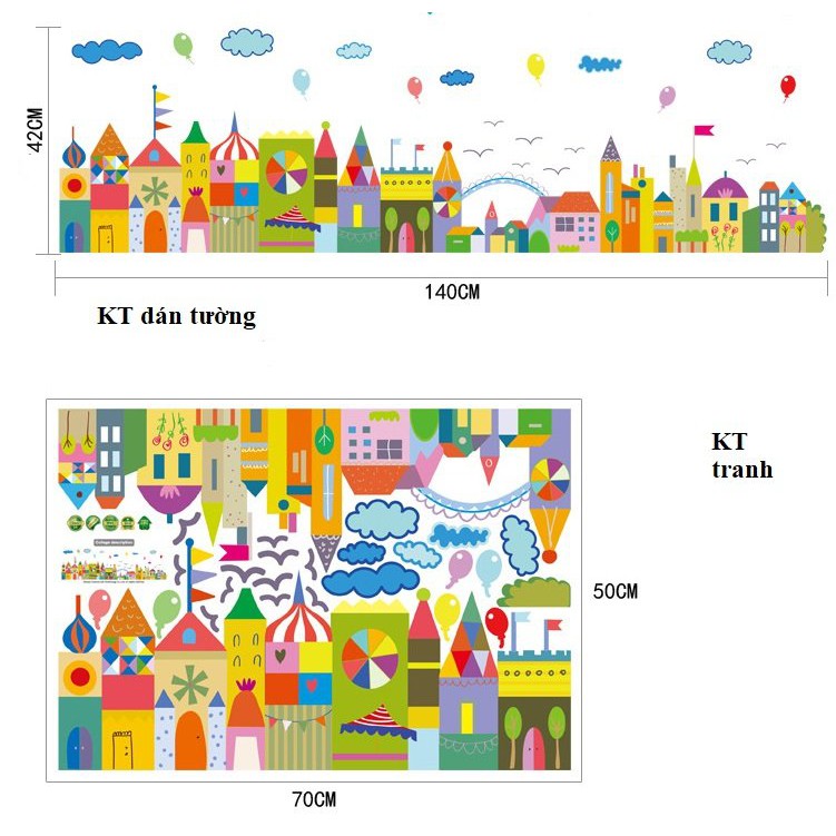 Tranh decal dán tường THÀNH PHỐ MÂY cho bé - Decal dán tường cho bé