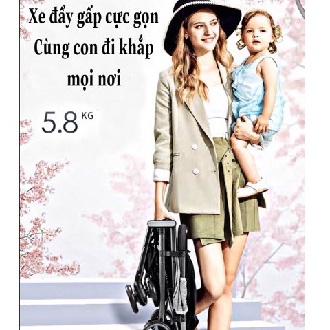 Xe đẩy gấp gọn cho be sơ sinh du lịch đi siêu thị 2 chiều 3 tư thế