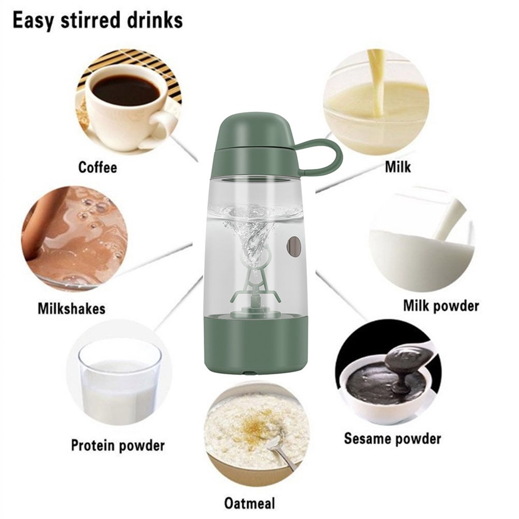 hola Home Shaker Mixer Electric Stirring Portable Protein Powder Milk Powder Coffee Kitchen Fully Automatic Mixing Bottle Family Expenses ABS 350ml Thermose PC Household Green Drinkware