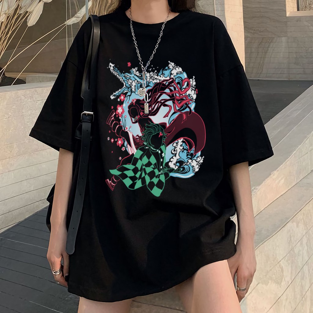 Áo thun tay lỡ nam nữ form rộng Oversize, áo phông freesize Unisex anime Tanjiro - Nezuko