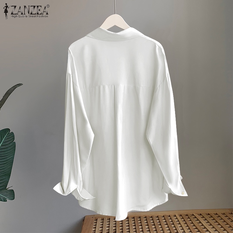 Zanzea Áo Sơ Mi Nữ Tay Dài Màu Trơn Có Túi Thời Trang