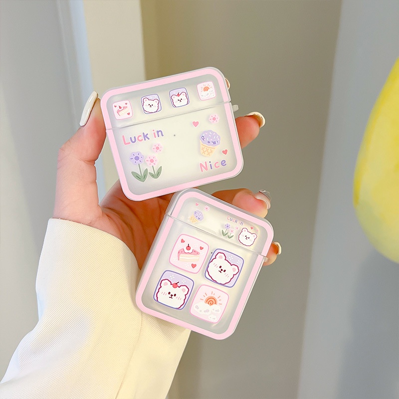 Vỏ Bảo Vệ Hộp Sạc Tai Nghe airpods pro / airpods3 Bằng Silicon Hình Vuông Họa Tiết Hoạt Hình