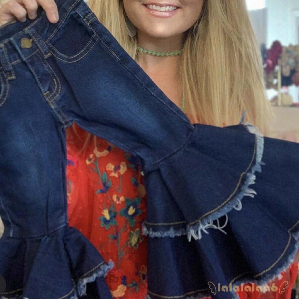 Quần jeans dài ống loe phối tua rua thời trang cho nữ