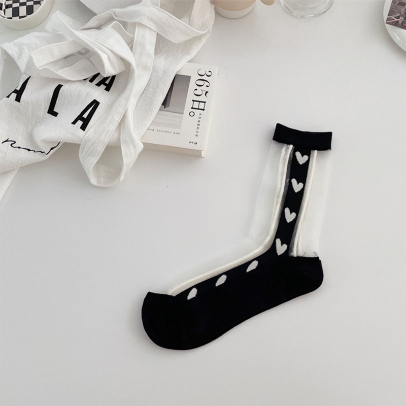 XIXI 1 Đôi Tất Chấm Bi Trắng Đen Phong Cách Lolita Thời Trang