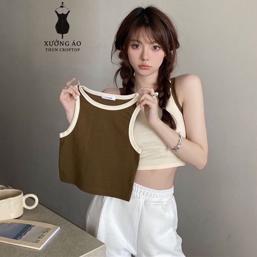 Áo croptop ba lỗ thun tăm phối viền nhiều màu dáng croptop nữ  - dáng ôm co dãn cá tính siêu xinh