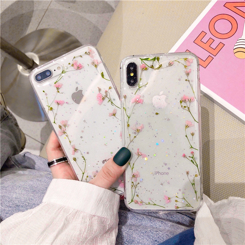 Ốp điện thoại họa tiết hoa khô vĩnh cửu lấp lánh sang trọng cho IPHONE 6 6S 7 8 PLUS X XS MAX XR SE 2020 11 PRO MAX