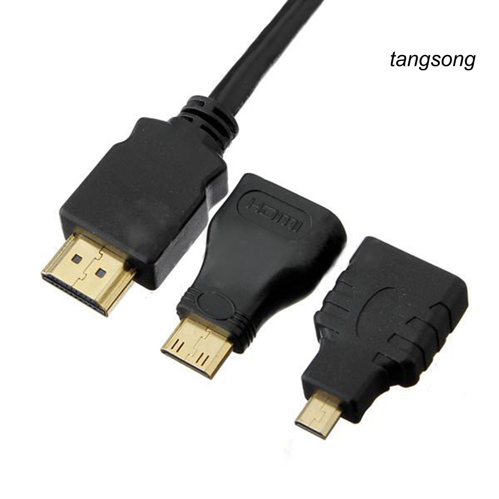 Dây Cáp Hdmi 3 Trong 1 Tốc Độ Cao Kèm Đầu Nối Mini Hdmi-Compati Sang Hdmi-Compatible + Mini Mini