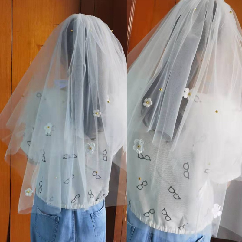 Mạng Che Mặt Cho Cô Dâu Với Lược Kim Loại Cắt 2 Tầng