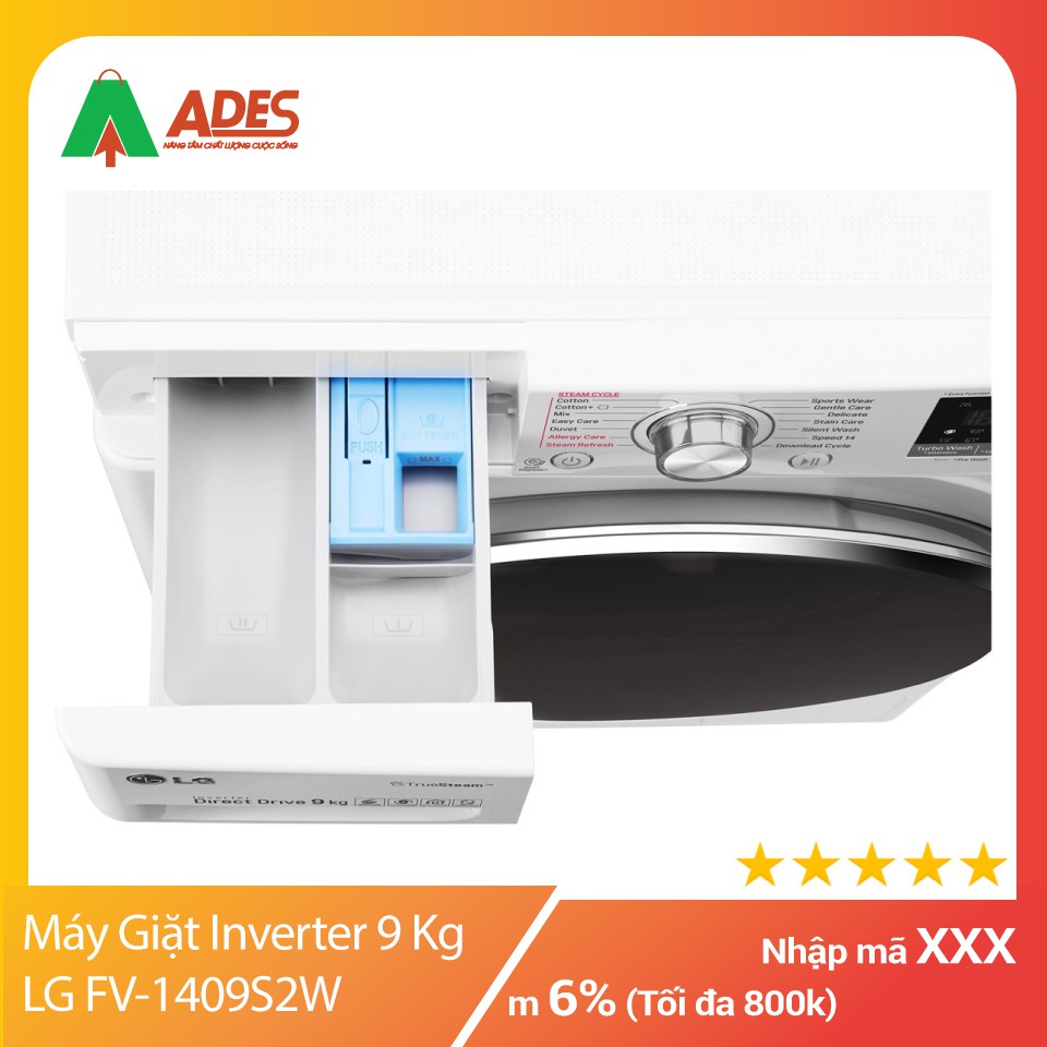 Máy Giặt Cửa Trước Inverter 9 Kg LG FV-1409S2W | Chính Hãng Giá Rẻ