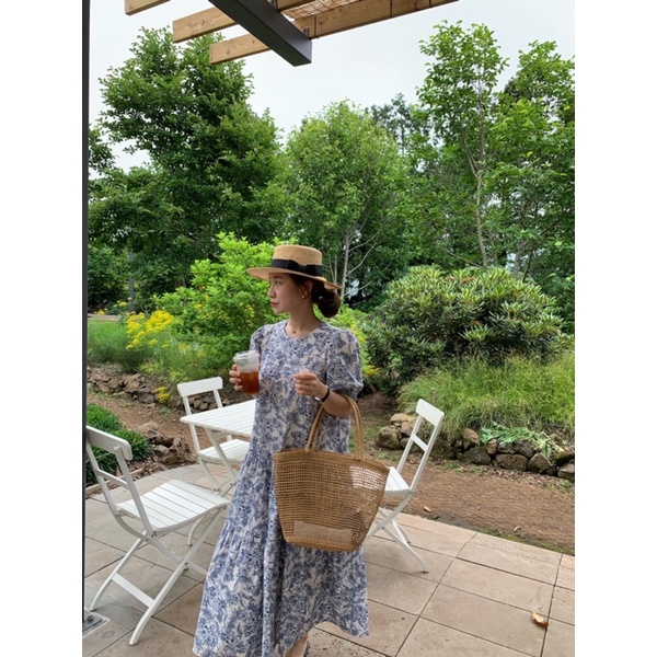 Đầm Suông Cổ Tròn Dáng Dài Váy Suông Hoạ Tiết Thời Trang Thanh Lịch Phong Cách Hàn Quốc