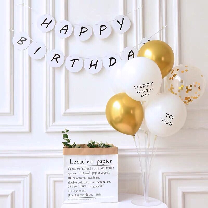 [Mã LIFEXANH03 giảm 10% đơn 500K] [ Mẫu mới] Dây chữ Happy Birthday tròn trắng trang trí sinh nhật phong cách Hàn Quốc